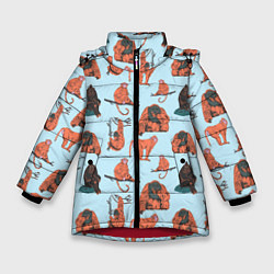 Куртка зимняя для девочки Обезьянки паттерн, цвет: 3D-красный
