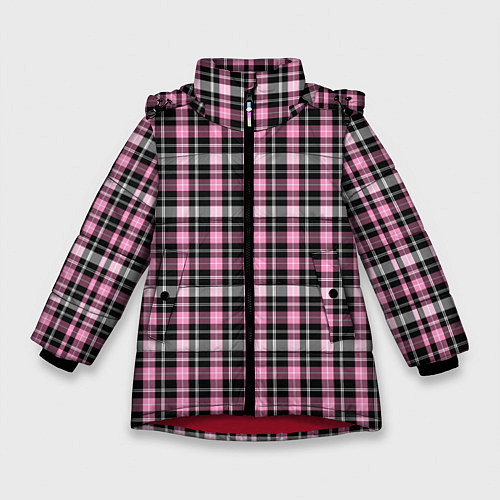 Зимняя куртка для девочки Шотландская клетка Tartan scottish роз-черно-бел / 3D-Красный – фото 1
