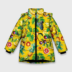 Куртка зимняя для девочки Лето Фрукты, цвет: 3D-черный