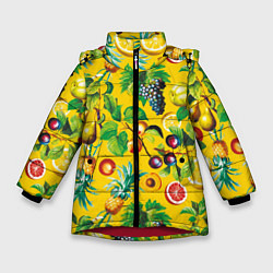 Куртка зимняя для девочки Лето Фрукты, цвет: 3D-красный