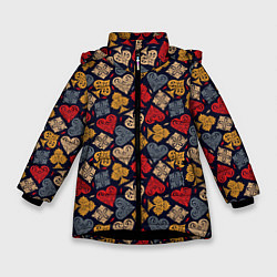 Куртка зимняя для девочки Карточные Масти Cards, цвет: 3D-черный