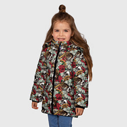 Куртка зимняя для девочки Черепа, Деньги, Оружие, цвет: 3D-светло-серый — фото 2