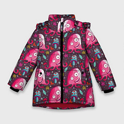 Куртка зимняя для девочки Пришельцы - осьминоги, цвет: 3D-красный