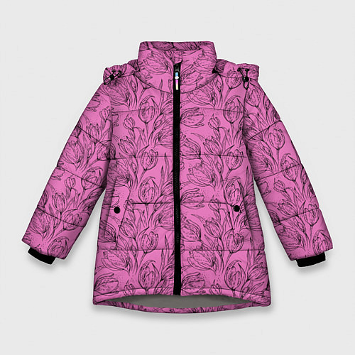 Зимняя куртка для девочки Узор тюльпанов / 3D-Светло-серый – фото 1