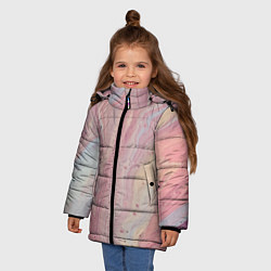 Куртка зимняя для девочки Мраморный дизайн с розовыми, синими и желтыми цвет, цвет: 3D-светло-серый — фото 2