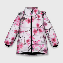 Куртка зимняя для девочки Мазки весны, цвет: 3D-черный