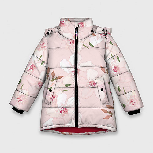 Зимняя куртка для девочки Розовые цветы весны / 3D-Красный – фото 1
