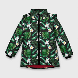 Зимняя куртка для девочки Зеленые листочки паттерн