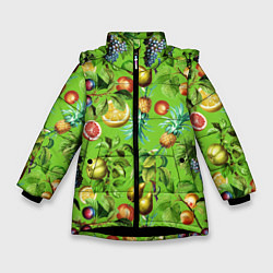 Куртка зимняя для девочки Сочные фрукты паттерн, цвет: 3D-черный