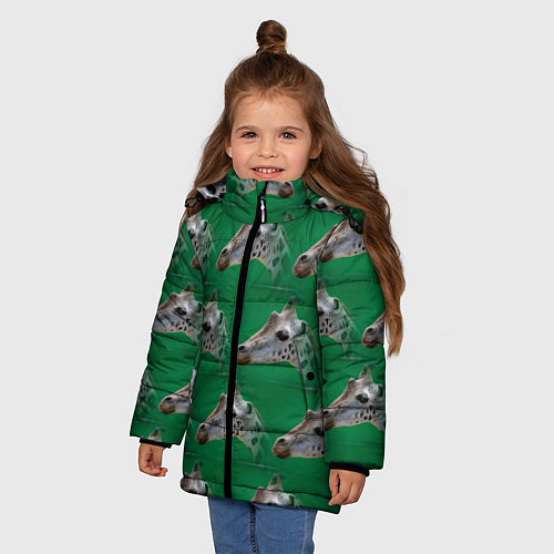 Зимняя куртка для девочки Голова жирафа паттерн / 3D-Светло-серый – фото 3