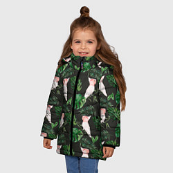 Куртка зимняя для девочки Белые попугаи и листья, цвет: 3D-красный — фото 2