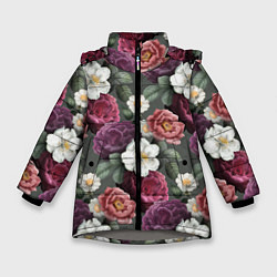 Куртка зимняя для девочки Bouquet of flowers pattern, цвет: 3D-светло-серый