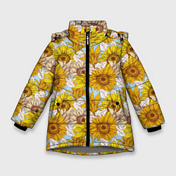 Зимняя куртка для девочки Желтые подсолнухи - паттерн