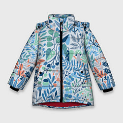 Куртка зимняя для девочки Цветы, листья, грибы и растения, цвет: 3D-красный