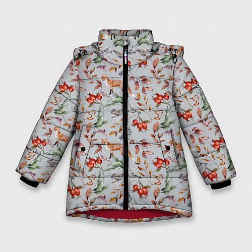Зимняя куртка для девочки Лисы и лесные ягоды / 3D-Красный – фото 1