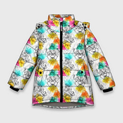Куртка зимняя для девочки Индийский Слон Ганеша, цвет: 3D-светло-серый