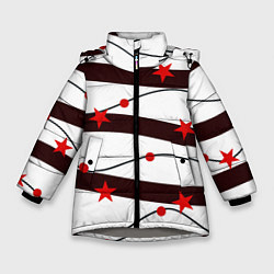 Куртка зимняя для девочки Красные Звезды На Волнах, цвет: 3D-светло-серый