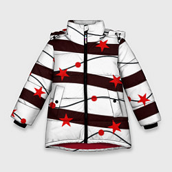 Куртка зимняя для девочки Красные Звезды На Волнах, цвет: 3D-красный