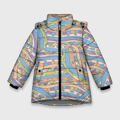 Зимняя куртка для девочки Разноцветный геометрический узор в стиле дудл / 3D-Светло-серый – фото 1