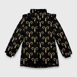 Куртка зимняя для девочки Золотой овен на черном фоне Паттерн, цвет: 3D-черный