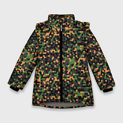 Куртка зимняя для девочки Абстрактный геометрический оранжевый черный и зеле, цвет: 3D-светло-серый