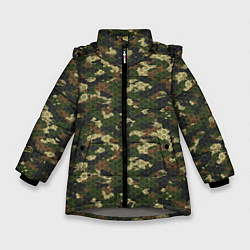 Куртка зимняя для девочки Камуфляж лесной с высокотехнологичной гексагональн, цвет: 3D-светло-серый