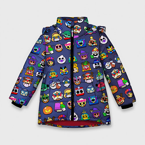 Зимняя куртка для девочки Значки на скины Бравл Старс Brawl Синий градиент П / 3D-Красный – фото 1