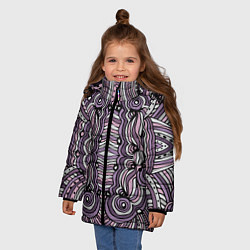 Куртка зимняя для девочки Абстракция Разноцветный калейдоскоп Фиолетовый, че, цвет: 3D-светло-серый — фото 2