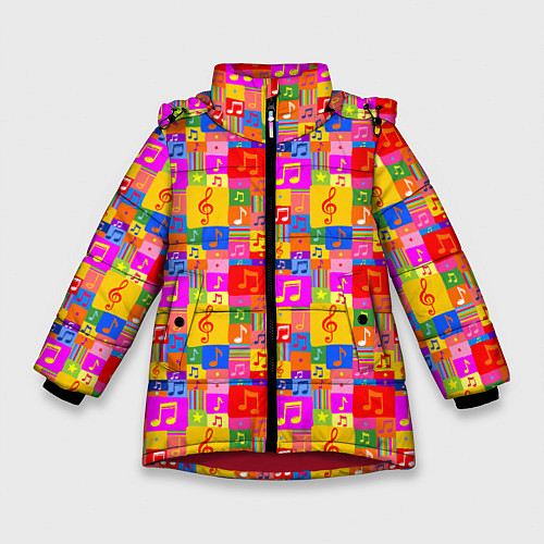Зимняя куртка для девочки Красочные Музыкальные Ноты / 3D-Красный – фото 1