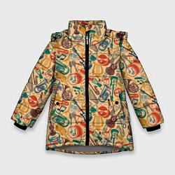 Куртка зимняя для девочки Инструменты Музыкальные, цвет: 3D-светло-серый