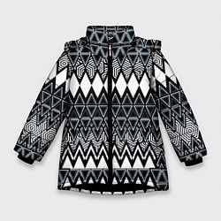 Куртка зимняя для девочки Белые ромбы, цвет: 3D-черный