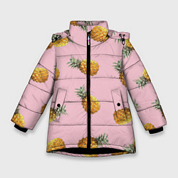 Куртка зимняя для девочки Ананасы падают, цвет: 3D-черный