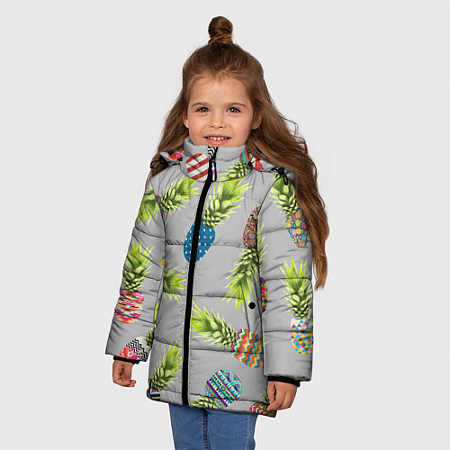 Зимняя куртка для девочки Узорные ананасы / 3D-Светло-серый – фото 3
