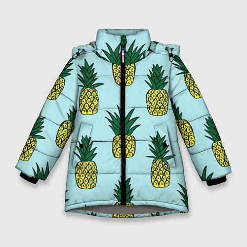 Зимняя куртка для девочки Рисунок ананасов / 3D-Светло-серый – фото 1