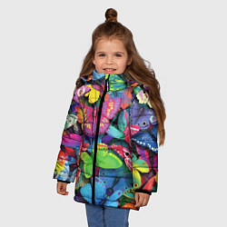 Куртка зимняя для девочки Стая бабочек Pattern, цвет: 3D-светло-серый — фото 2