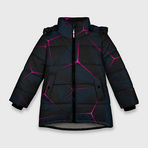 Зимняя куртка для девочки Неоновые углы На черном Фоне / 3D-Светло-серый – фото 1