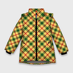 Куртка зимняя для девочки Желто-зеленая Клетка, цвет: 3D-светло-серый