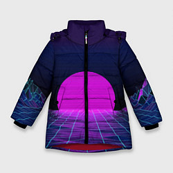 Зимняя куртка для девочки Закат розового солнца Vaporwave Психоделика