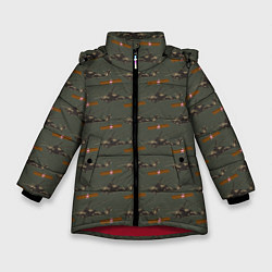Куртка зимняя для девочки Вертолет с Георгиевской лентой и звездой паттерн, цвет: 3D-красный