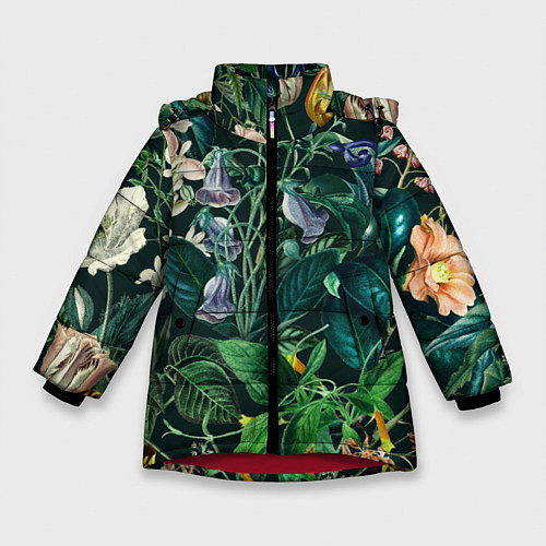 Зимняя куртка для девочки Цветы Темный Сад / 3D-Красный – фото 1