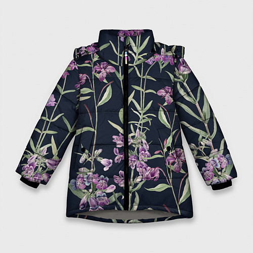 Зимняя куртка для девочки Цветы Фиолетовые / 3D-Светло-серый – фото 1
