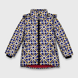 Куртка зимняя для девочки УЗОР ГЕОМЕТРИЧЕСКИЙ ЖЕЛТЫЙ СИНИЙ, цвет: 3D-красный