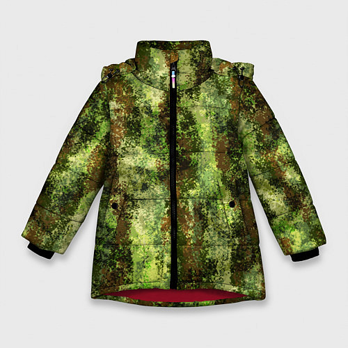 Зимняя куртка для девочки Пиксельный камуфляж Шерхан Лес / 3D-Красный – фото 1