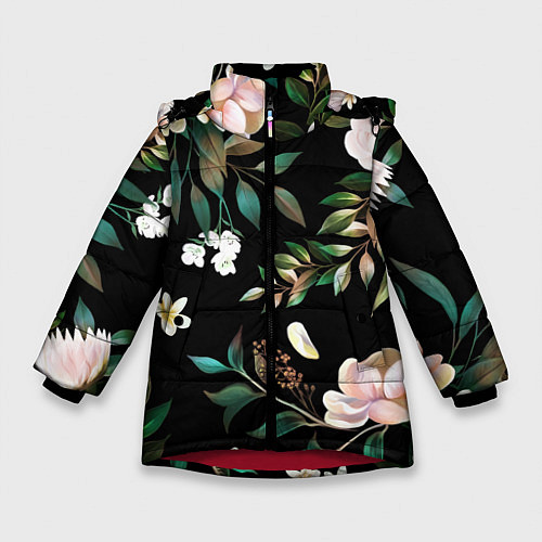 Зимняя куртка для девочки Цветы Полуночный Сад / 3D-Красный – фото 1