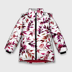 Куртка зимняя для девочки Цветы Летние Розовые, цвет: 3D-красный