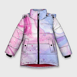 Куртка зимняя для девочки Абстрактные краски голубой, розовый, цвет: 3D-красный