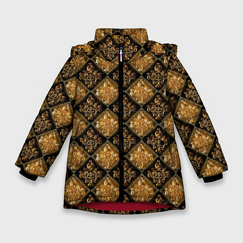 Зимняя куртка для девочки Классический узор - ромбы / 3D-Красный – фото 1