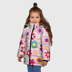 Куртка зимняя для девочки Мультяшные цветочки, цвет: 3D-красный — фото 2