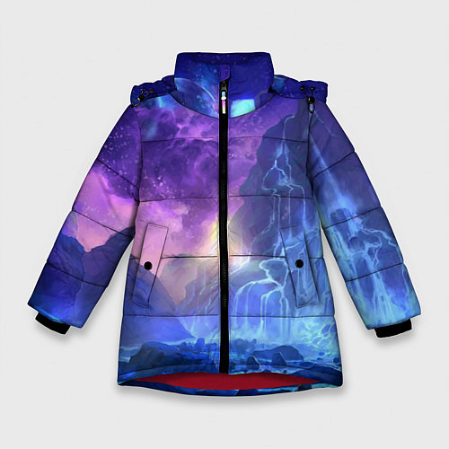 Зимняя куртка для девочки Фантастический пейзаж Водопад Неон / 3D-Красный – фото 1