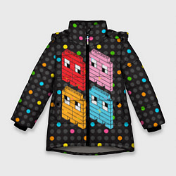 Куртка зимняя для девочки Pac-man пиксели, цвет: 3D-светло-серый